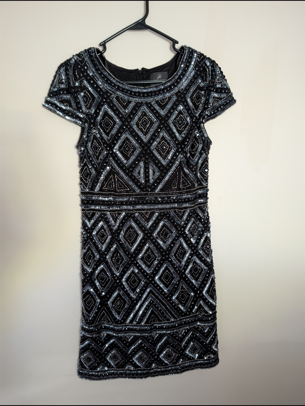 Adrianna Papell Black and Silver Beaded Mini Dress